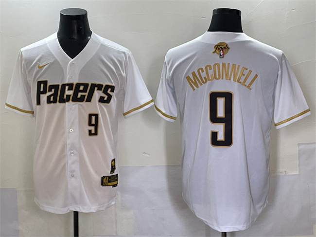 Men's Indiana Pacers #9 T.J. McConnell White/Gold 2025 Finals Vapor Stitched Baseball Jersey